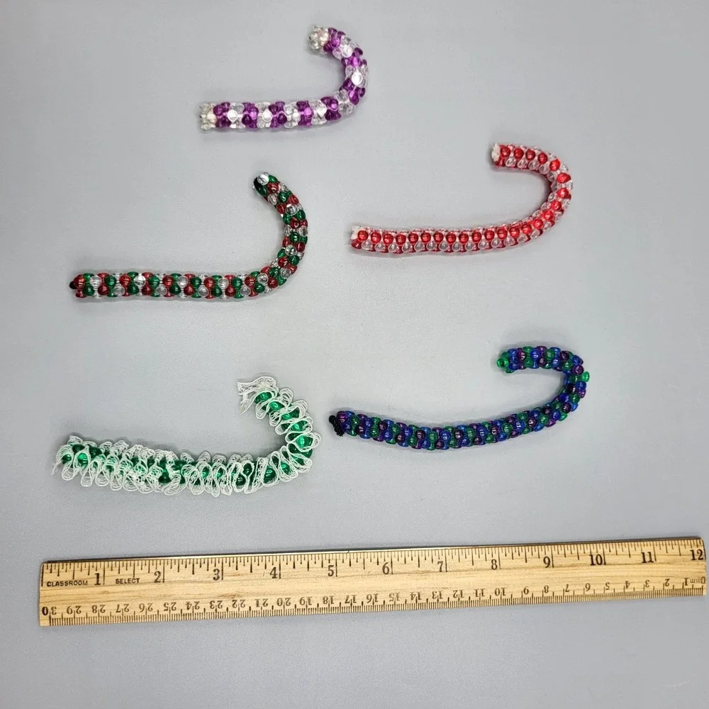 Vintage Beaded Candy Cane Ornaments Lot of 5 Christmas Holiday Tree Decor